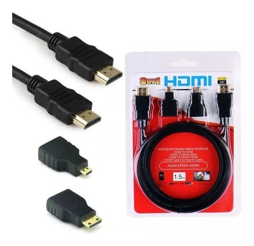 KIT HDTV 3 EN 1. Mini Hdmi + Micro Hdmi Cable 1.5m