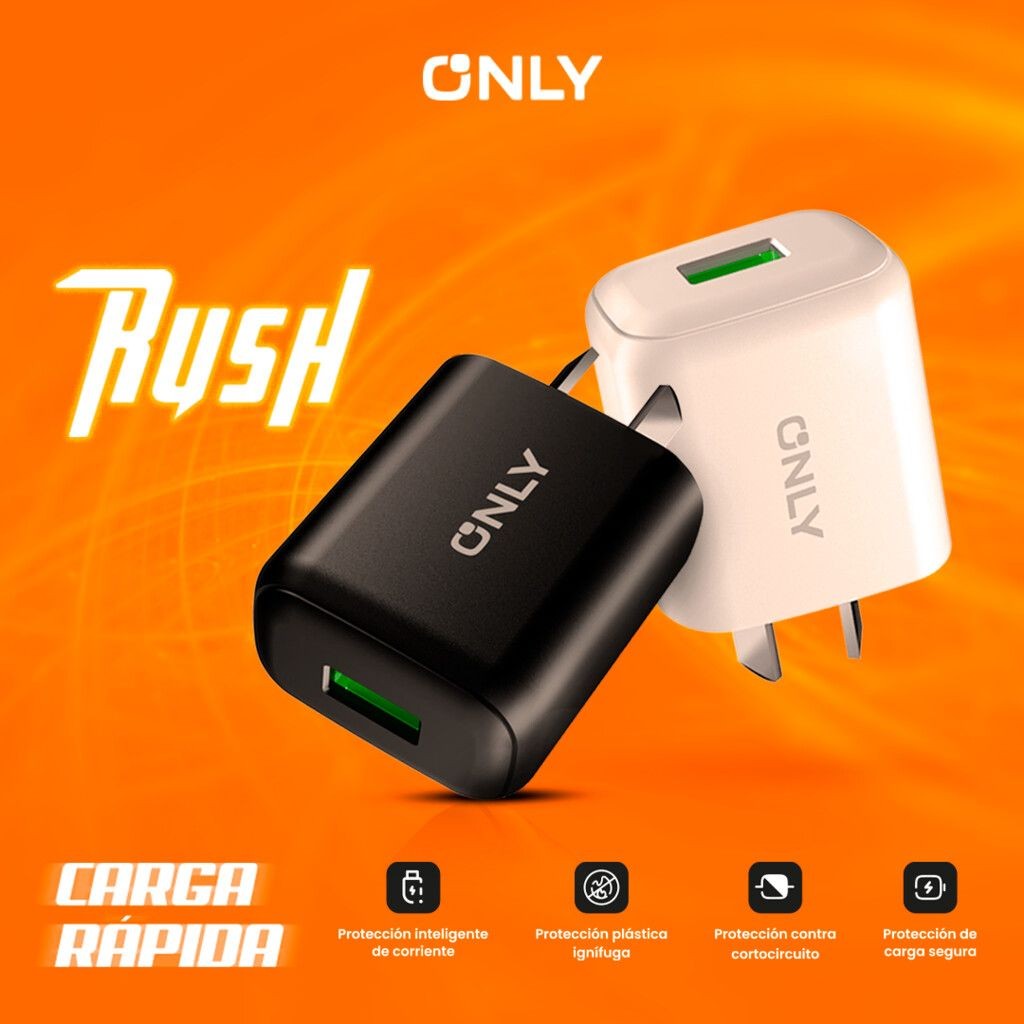 CARGADOR USB +CABLE FICHA MICROUSB 45W ONLY RUSH - Imagen 2