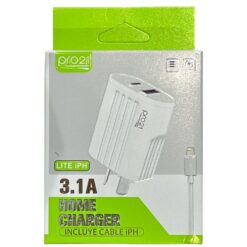 CARGADOR 3.1A LITE TIPO C + USB PRO21 CON CABLE IPHONE